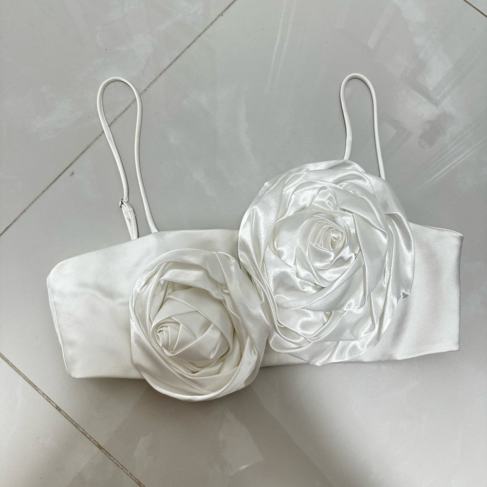 Zara Rose Appliqué White Crop Top - Picture 7 of 10